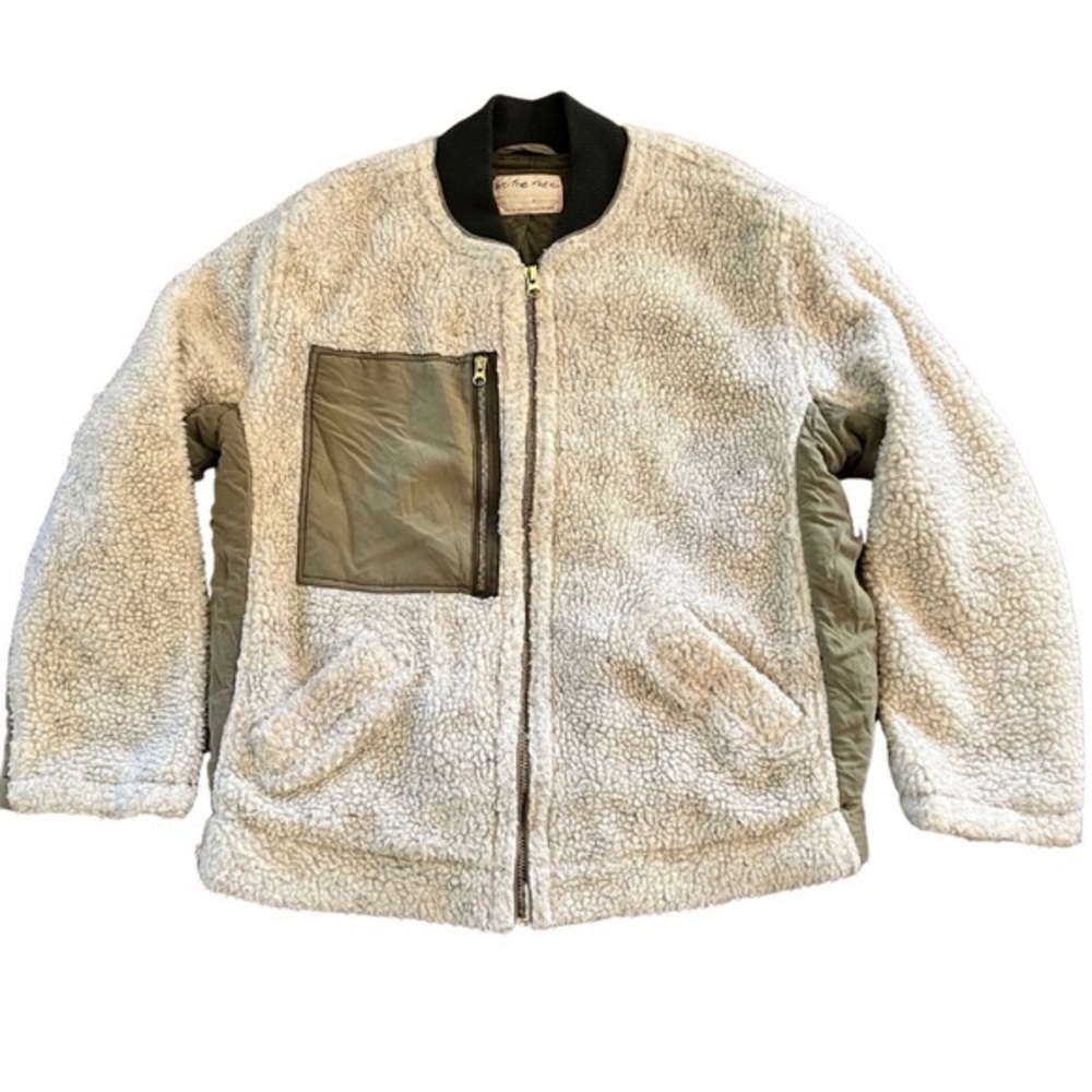 We The Free Cream and Olive Sherpa Jacket Size Large NWOT